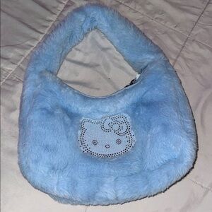 Blue Furry Hello Kitty Purse